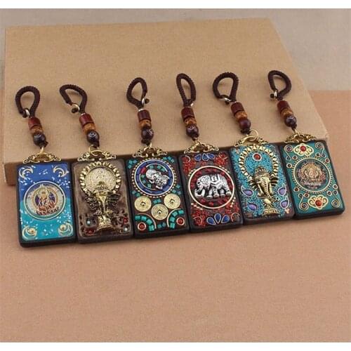 Explosive Jewelry Handmade Keychain Nepal Buddhist Ebony Retro Pendant Classical Aesthetics FengShui Bless Keychain Jewelry
