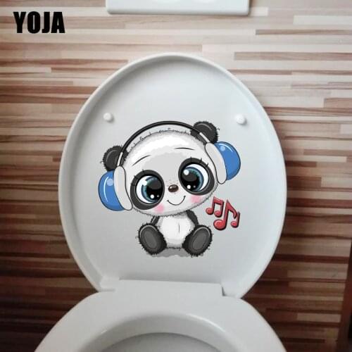 YOJA 23.5×22.8CM Panda Listening To Music Creative Home Kids Room Wall Stickers WC Toilet Decoration T1-2844