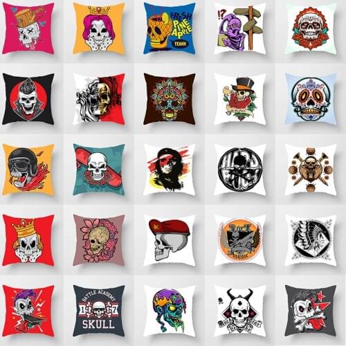 Funny Sugar Skull White Cushion Cover Mexican Style Flower Printed Home Decor Lumbar Support Gifts Peach Skin Throw Pillow Cases