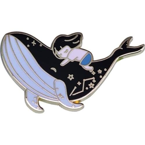 Sleeping girl on shark brooch with constellation patterns funny wonderful gift for friends and family
