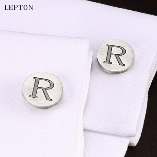 Lepton Letters of an alphabet R Cufflinks For Mens Classic Antique Silver Plated Letters R cuff links Men shirt cuffs Cufflink