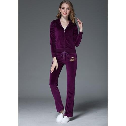 Juicy Lovers Brand Women Sporting Suits Black Blue Slim Velvet Womens Casual Tracksuits Hooded Collar Popular Sportswear suit