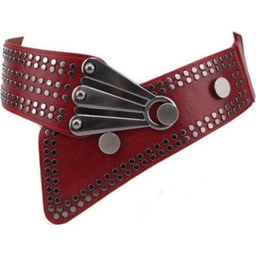 New Black Leather Cummerbunds Female Woman Belt Punk Wide WomenS Belts Punk Rivet Stretchy Dress Waistbands Lady For Dress