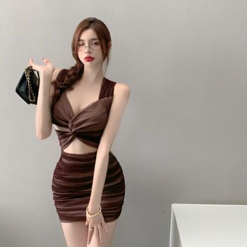 Summer New Mesh halterneck V-neck Dress Women