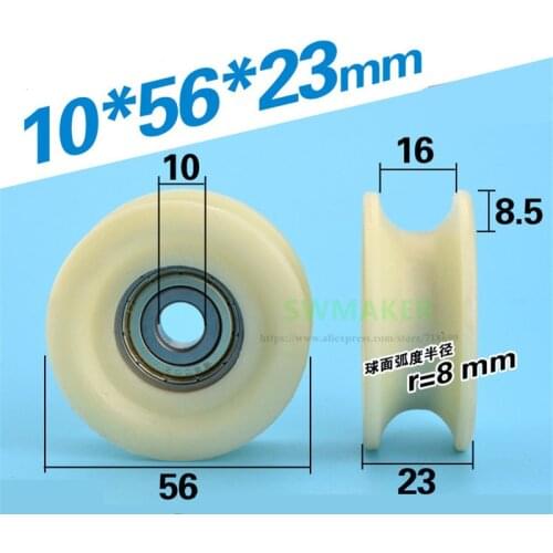 1pcs 10*56*23mm U type, nylon bearing wheel, Baston injection molding machine / safety door, R8 roller, D10 plastic sheave