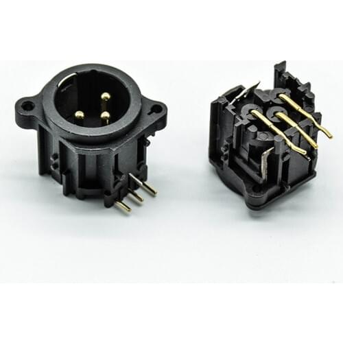 2Pcs/lot 3Pole Gold Right Angle XLR Male Chassis PCB Panel Socket Connector For Mic