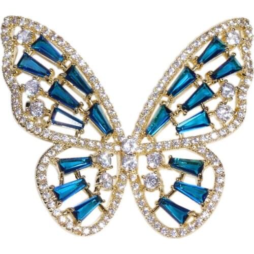 2021 Fashion Luxury Wedding Party Corsage Cubic Zirconia Blue Butterfly Brooches Pins Design Hollow Insect Bouttoniere Jewelry