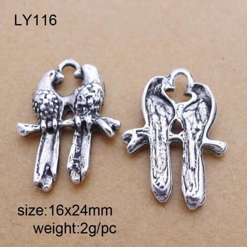 25Pcs/lot Vintage Silver Alloy Double Bird Charms Pendant DIY Findings 16x24mm