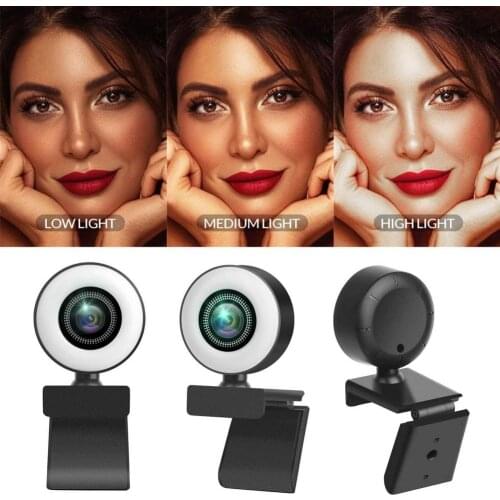 4K 5 Million USB HD Webcam With Automatic Noise Reduction Dual Stereo Microphones Video Fill Light Camera 4096x2160 30fps