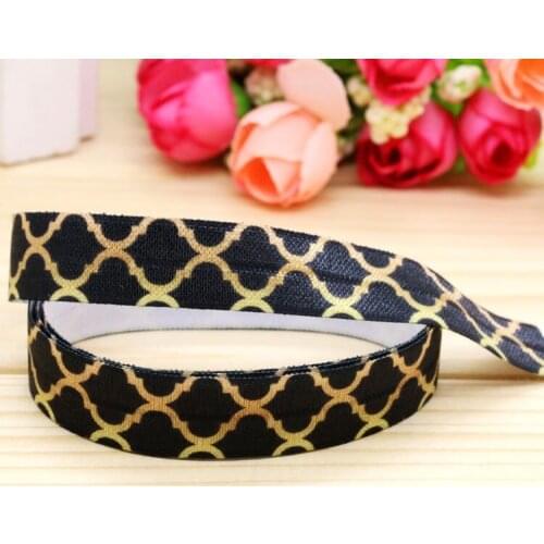 5/8'' Free shipping Fold Elastic FOE gold color Quatrefoil printed headband headwear hairband diy decoration wholesale OEM B1294