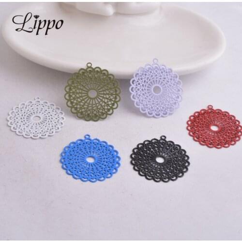 50pcs AC2931 Colorful Round Filigree Flower Connector Charm Earrings Findings Red Black Pendants Connectors Embellishment bijoux