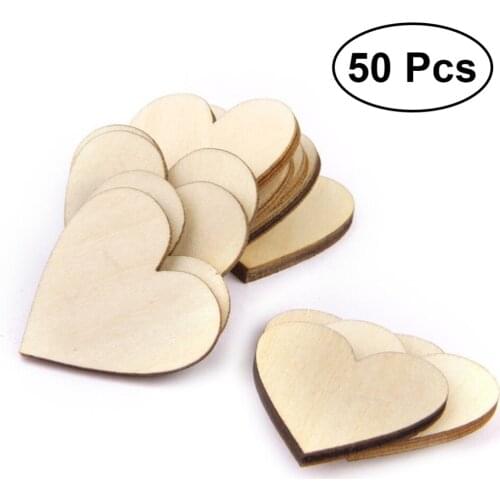 50pcs Wooden Love Heart Pieces 50mm for Wedding Art DIY Crafts