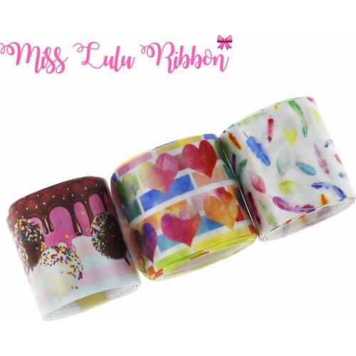 9mm-75mm Lollipop Feather Heart Printed Single Face Satin Ribbon DIY Hair Bowknots 100yards/roll Party Gift Packing