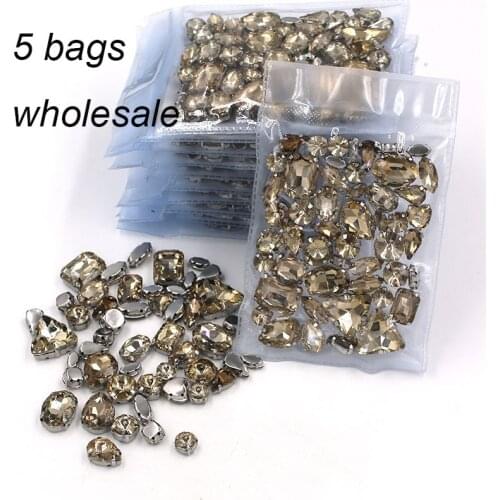 Clothing accessories Wholesale 5 bags mixed shape glass crystal Light coffee sew on rhinestones diy wedding dress