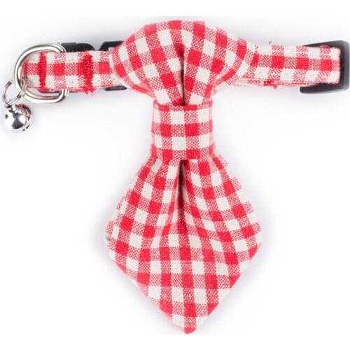 Dog Accessories Pet Tie Cat Tie Cloth Grid Checked Tie Cat Dog Collar For Pet Bell Festival Puppy Kitten Pets Supplies