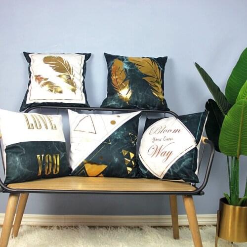Bronzing Marble Cushion Cover Pillow Case Home Gold Cotton Decoration Sofa Bed Chair Pillow Cover Feather European Retro