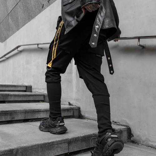 NEW Side Pockets Darkly Style Spliced Hip Hop Skinny Mens Cargo Sweatpants Joggers Trousers Fashion Full Length Pencil Pants