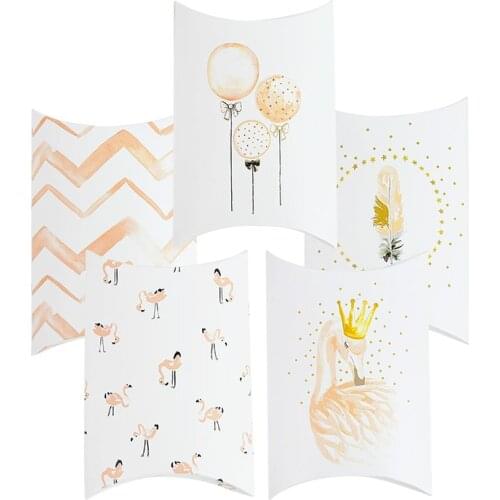 10pcs Flamingo Pillow Shape Chocolate Candy Box Wedding Jewelry Gift Paper Packaging Box Bag Baby Shower Birthday Party Supplies