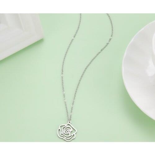 Cazador Minimalist Hollow Rose Flower Pendant Necklaces Romantic Stainless Steel Jewelry Choker Necklaces Wedding Women Lover