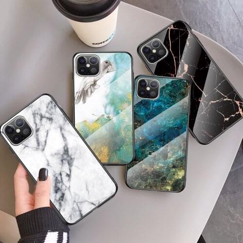 Fashion Colorful Marble Glass Shell Phone Case For iPhone 11 12 Pro 12 Mini X XR XS Max SE 2020 7 8 Plus Shockproof Soft Cover