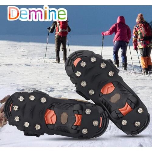 Demine 10 Stud Ice Spikes Non-slip Shoes Cover Grips Cleats Crampons Winter Climbing Safety Tool Anti Slip Shoes Snow Crampons