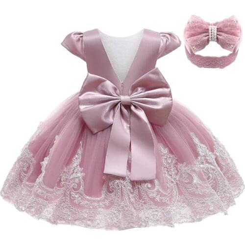 Easter Clothes 2021 Summer New Lace Bowkont Baby Girl 1 Years Old Birthday Dresses For Girls Embroidered Flower Princess Dresses