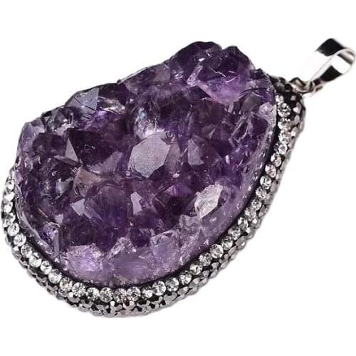 Natural Irregular Amethyst Cluster Pendant Crystal Quartz Female Charms Ore Pendant Healing Stones For Gifts