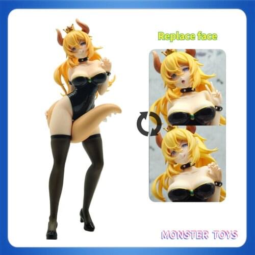 MonsterBox Anime Figure Super Mario Bowser Peach Bowsette Hime Koopa Game Action Figures Model Toys with Changeable Face