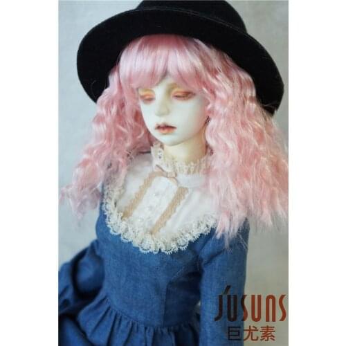 JD263 1/3 8-9inch SD Synthetic Mohair Doll Wigs Pink Curly BJD Wigs