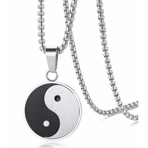 Chinese Tai Chi Yin yang Fish Gossip Pendant Necklace Silver Color/Black Color 316L Stainless Steel Pendnat Round pendant