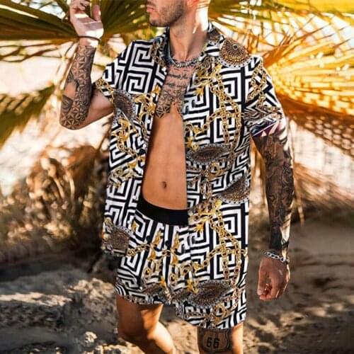 Summer Short Sleeve Mens Hawaiian Set Printing Set Casual Floral Loose High quality Shirt Nation Style Beach Male T-shirts