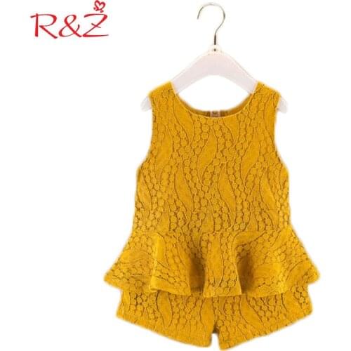 R&Z 2017 Girls Lace Vest Suit Shirt + Shorts 2 Pieces Set Fashion Princess Summer Sleeveless Childrens Clothing Yellow White k1