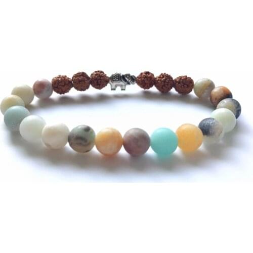 Matte Amazonite Bracelet Nature Rudraksha Bracelet Elephant Bracelets Yoga Mala BeadsWrist bracelets Gift For Girlfriend