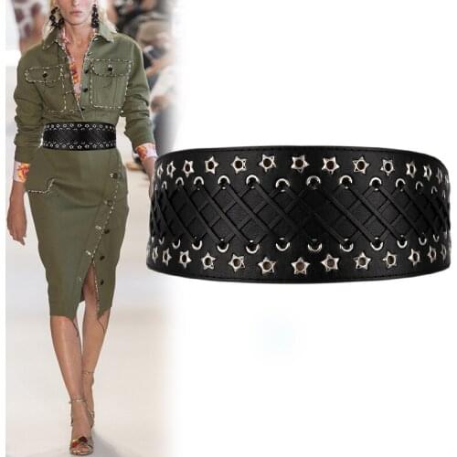 Fashionable Wide Belt Women Versatile Decoration With Dresses Suits Coats Sweaters Accessories Wide braided rivets elastic
