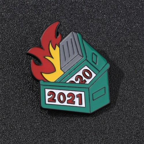Cartoon Creative Burning Trash Can Enamel Shape Brooch Ladies Men Lapel Pin Backpack Bag Hat Badge Gift Clothing Accessories