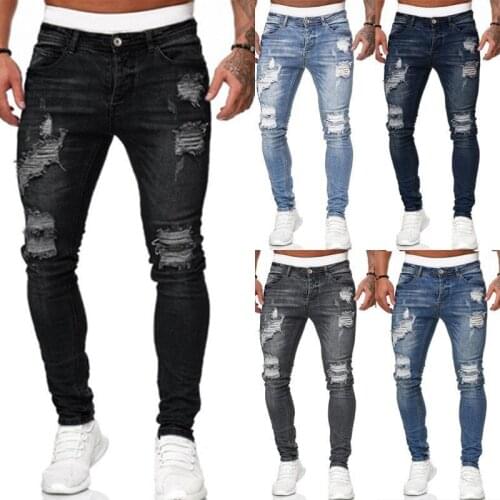 Newly Mens Skinny Jeans Pencil Pants Motorcycle Party Casual Pants Streetwear Cowboy
