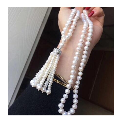 NEW free shipping Top new style 7-9 mm REAL Freshwater WHITE pearl necklace jewelry