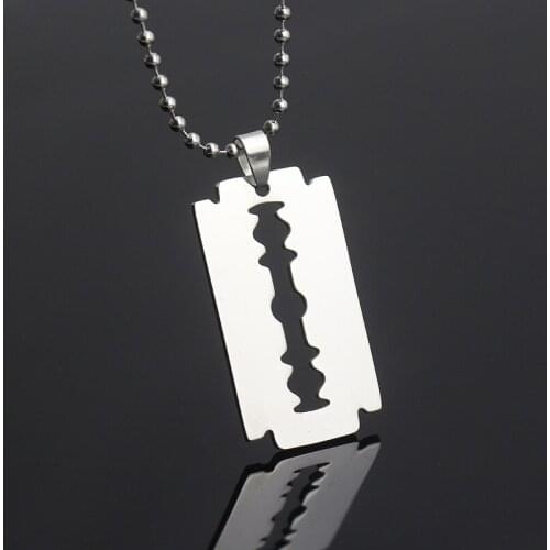 Unisex Stainless Unique Steel Razor Blade Fashion Fire Flame Shaped Pendant Hip Hop Dog Tag Necklace Brand Streetwear Pendant