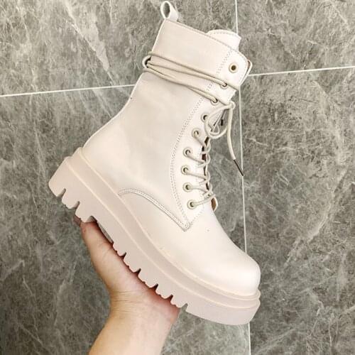 Women Short Boots Lace Up Flat Heel Casual Fashion Ankle Boots Woman Cool Punk Winter Shoes Woman Footwear Size 35-40 erf4