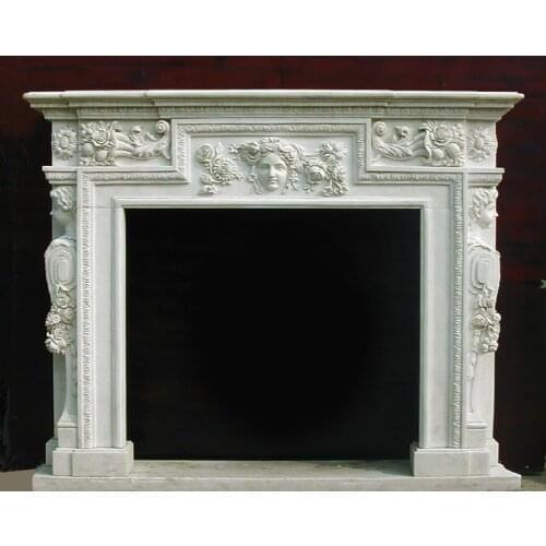 Carved stone marble fireplace mantel with maiden sculpture Rococo style chimney surround