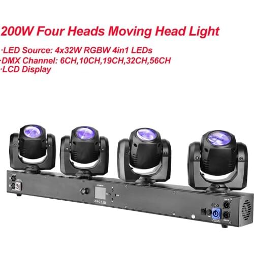 RGBW 4IN1 4x32W LED Four Heads Moving Head Light High Power 200Watt Quad Stroboscope Lighting For Party Disco DJ Stage Light