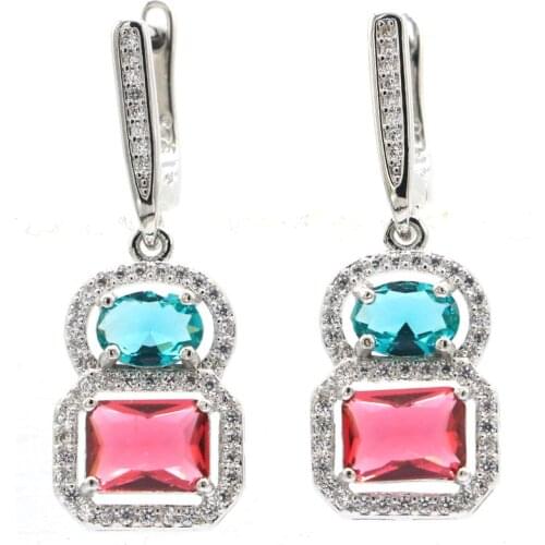 33x8mm Romantic Heart Shape Created Rich Blue Violet Tanzanite White CZ For Girls Daily Wear Silver Earrings