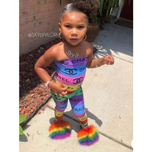 New Fashion Arrival Children Sweet Fur Slippers Summer Fluffy Hairy Slides Girl Lovely Home Plush Fox Fur Flip Flops Wholesale