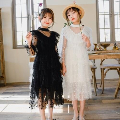 Girls Spring Dress 2021 New American And European Style Long Sleeve Princess Lace Mesh Dresses Children Clothes 13 14 Years