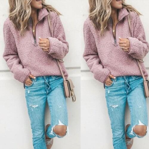 Women Autumn Long Sleeve Loose Sweatshirt High Neck Zip up Pullover Tunic Tops