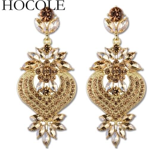 HOCOLE Latest Style Elegant Heart With Flower Crystal Earrings Fashion Alloy Rhinestone Earrings For Women Jewelry Wholesale
