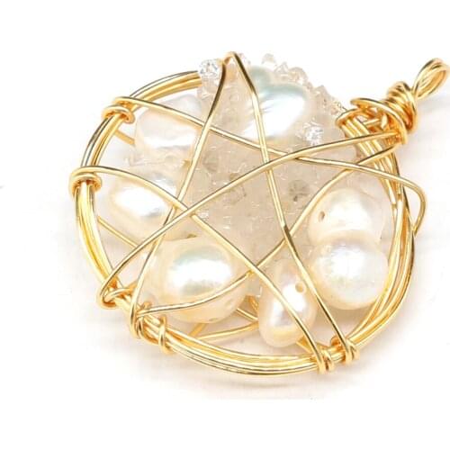 Natural Freshwater Pearl Pendant Copper Wire Winding Pearls Charms Pendant for Women Jewelry Making DIY Necklace Earring 30x45mm