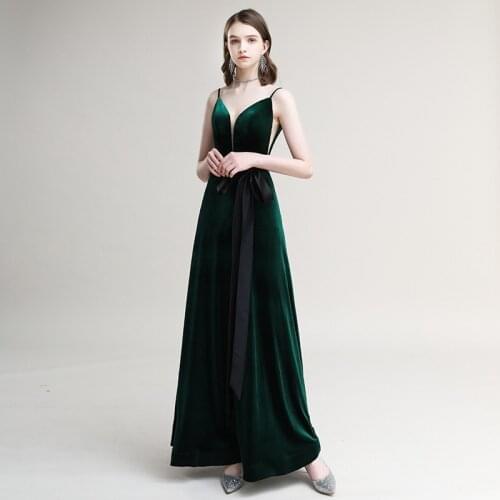 Dark Green Cocktail Dresses Spaghetti Strap Velvet Sexy V-Neck A-line Bow Formal Wedding Party Evening Celebrity Prom Gowns 2021