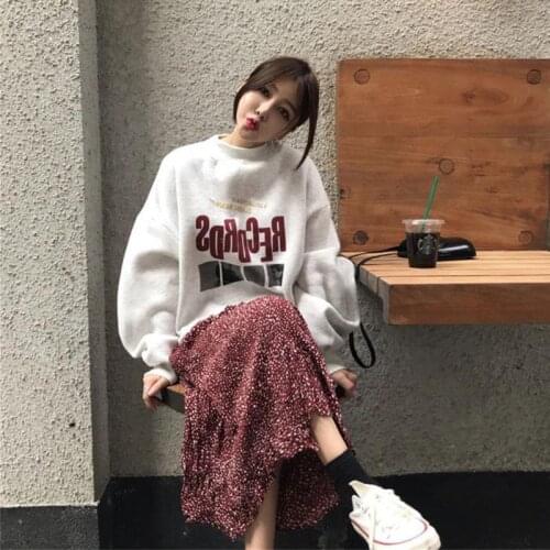 Early Autumn Dress Womens Print Letter White Hoodies + Floral Skirt Two-piece Suit