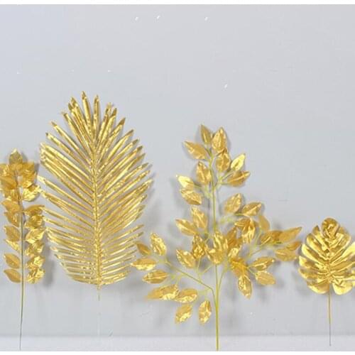 5Pcs Gold Artificial Palm Leaves Silk Eucalyptus Leaves Artificial Leaves DIY Plant Summer Birthday Wedding Party Decorations